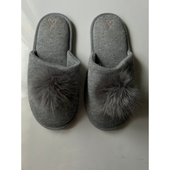 Victoria's Secret Knit Pom-Pom Slippers Grey VS size L - Picture 1 of 5